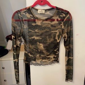 Camo Long Sleeve Sheer Top